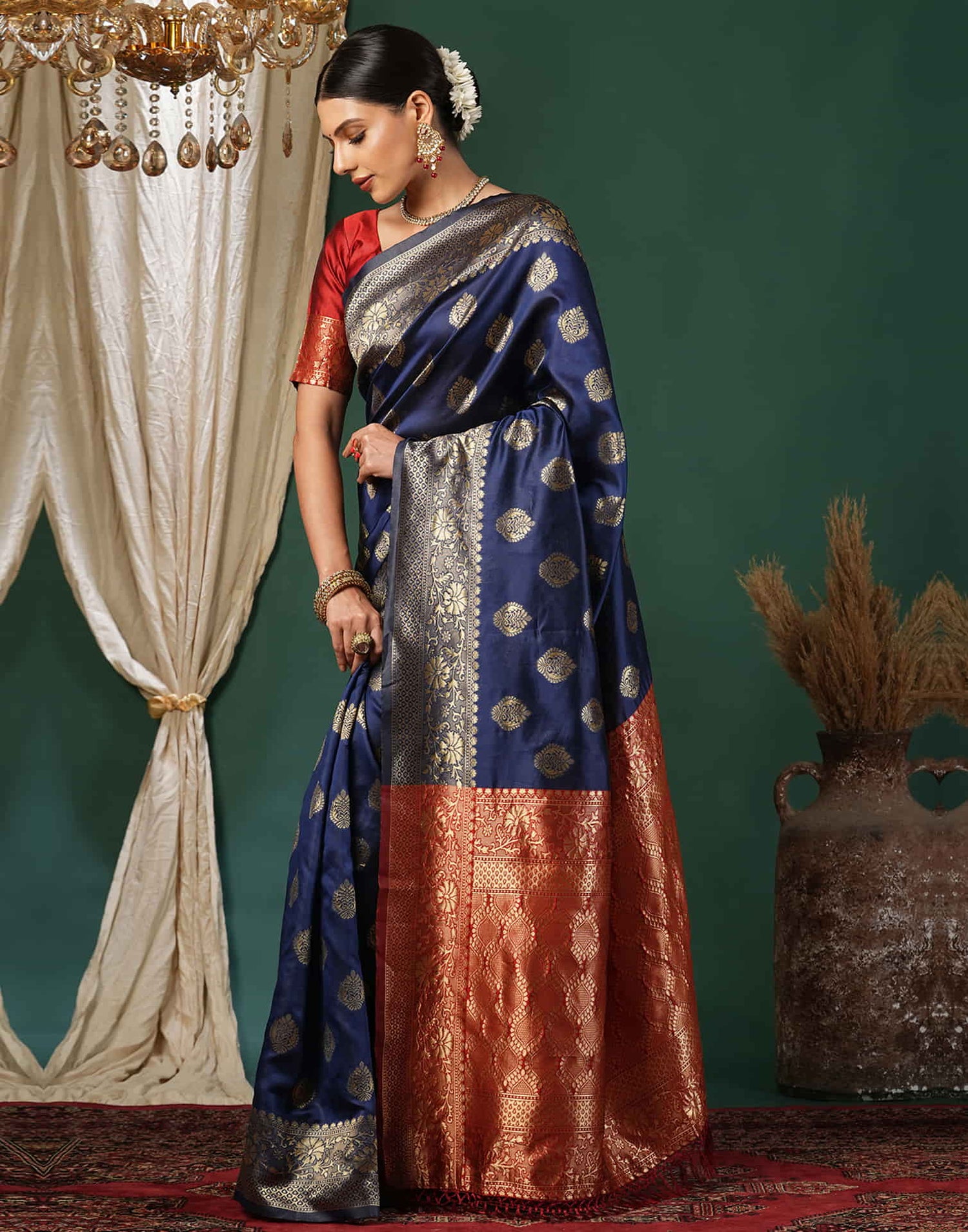 Blue Silk Blend Woven Banarasi Saree