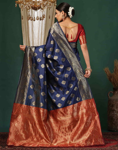 Blue Silk Blend Woven Banarasi Saree