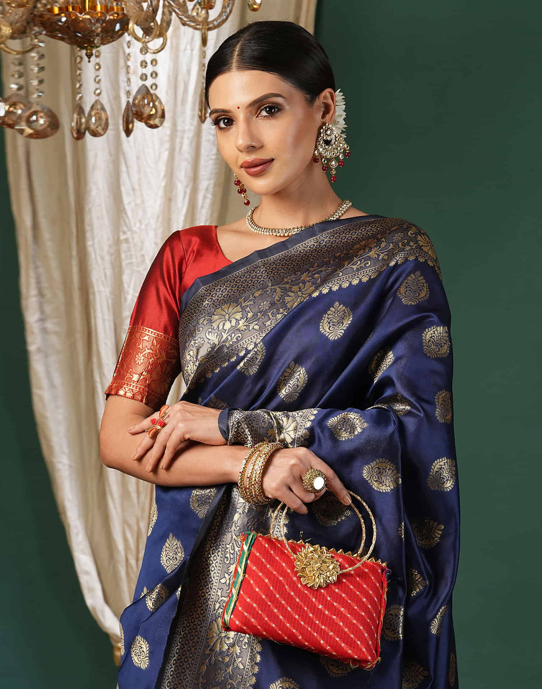 Blue Silk Blend Woven Banarasi Saree