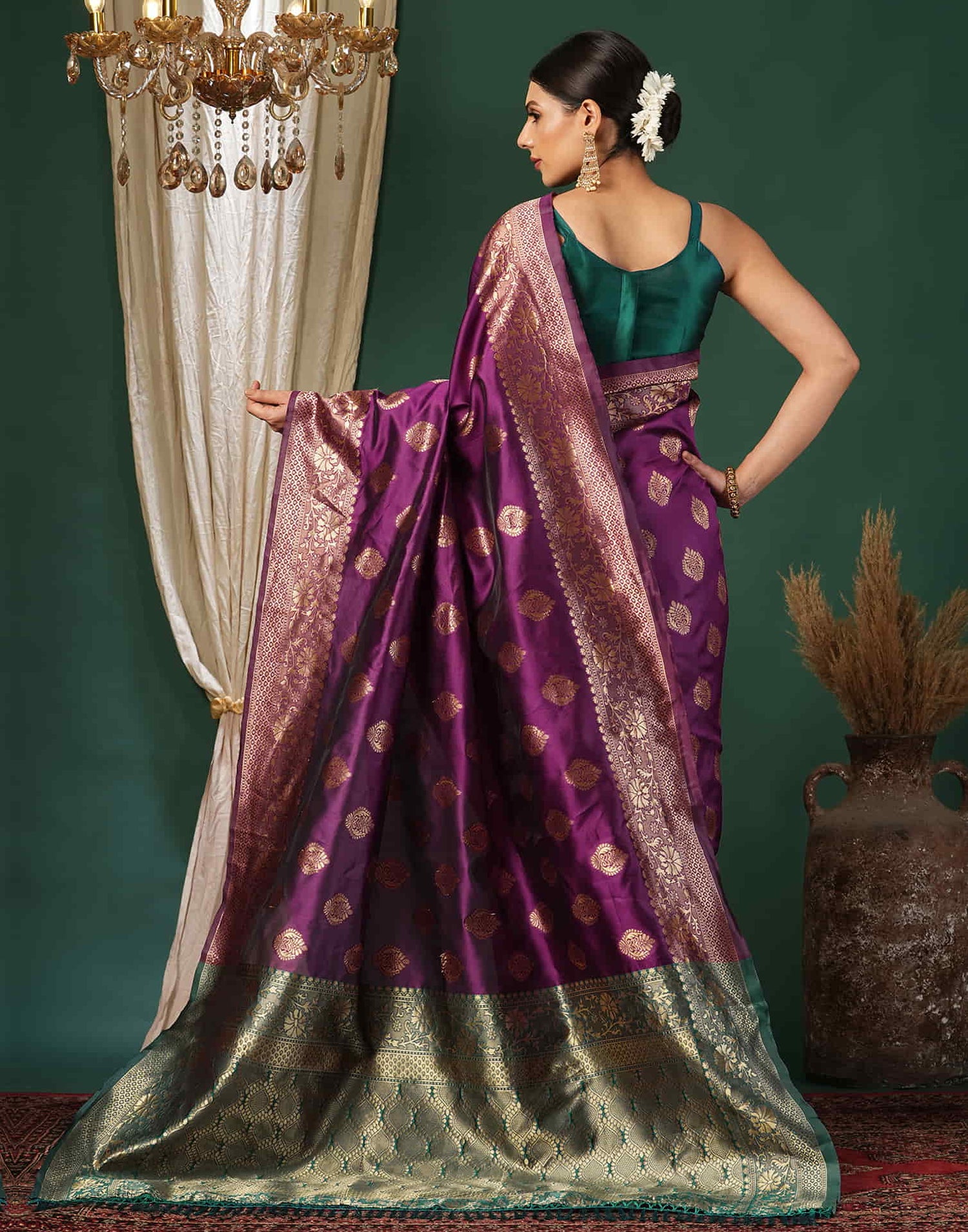 Purple Silk Blend Woven Banarasi Saree