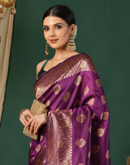 Purple Silk Blend Woven Banarasi Saree