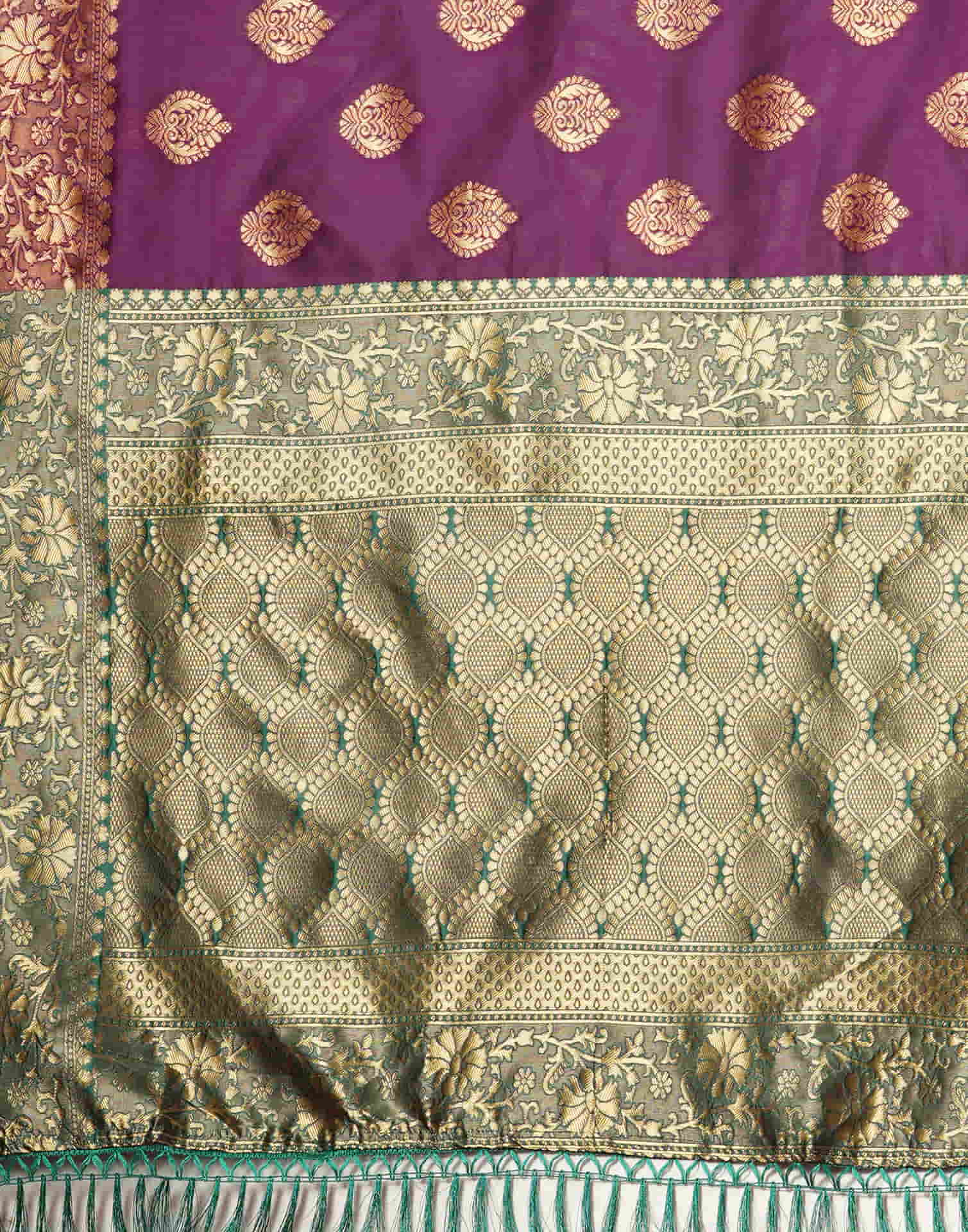 Purple Silk Blend Woven Banarasi Saree