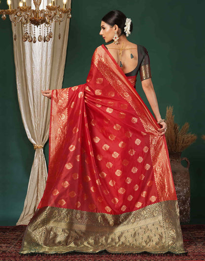 Red Silk Blend Woven Banarasi Saree