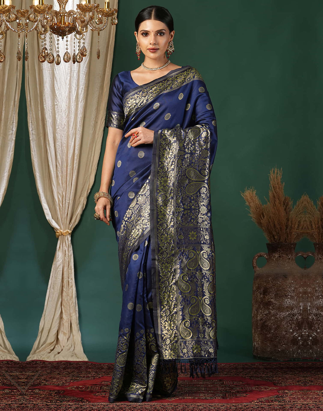 Blue Silk Blend Woven Banarasi Saree