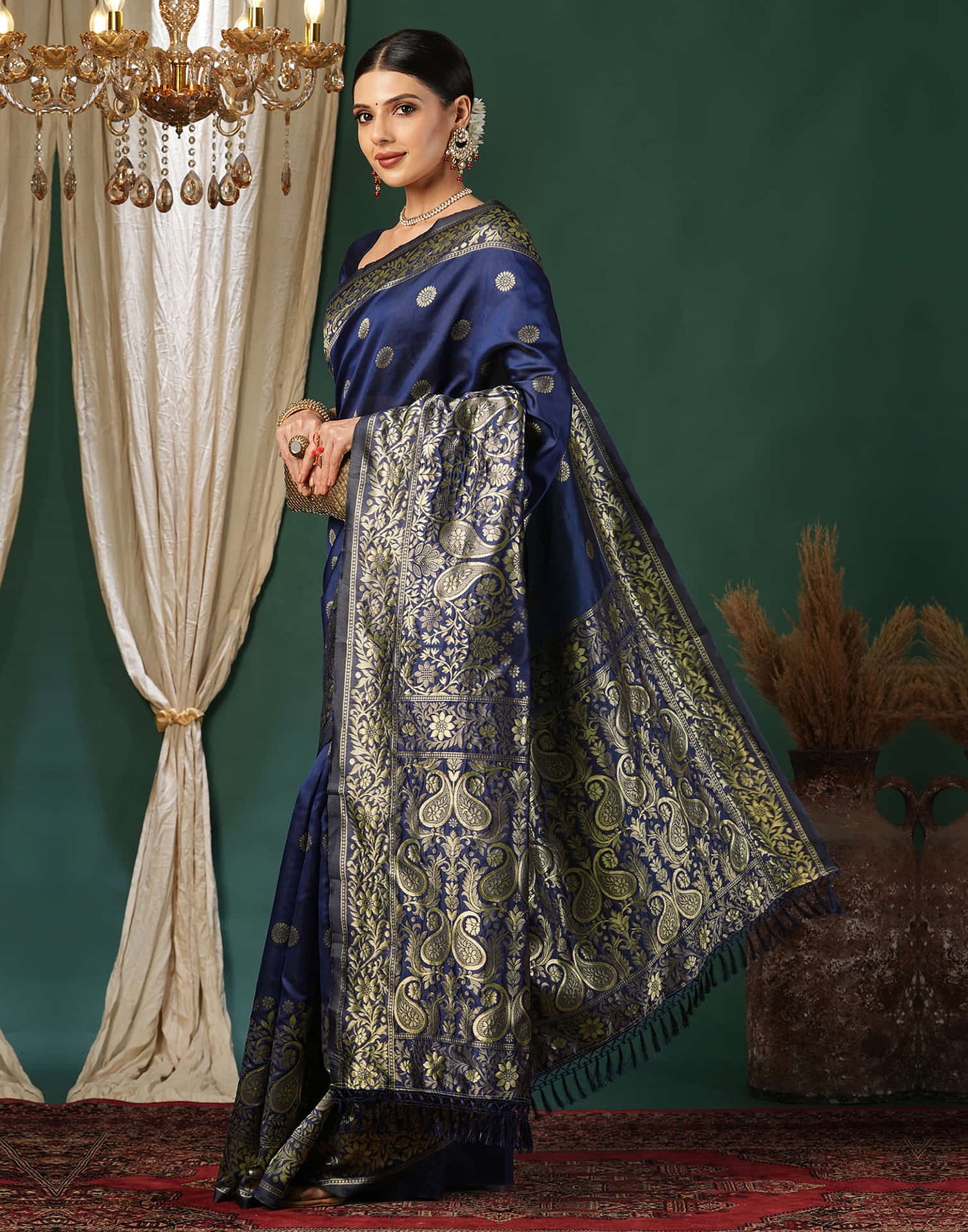 Blue Silk Blend Woven Banarasi Saree