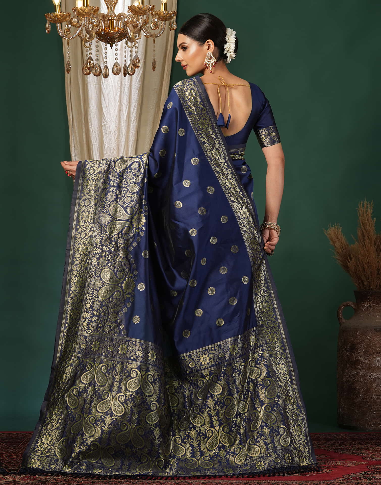 Blue Silk Blend Woven Banarasi Saree