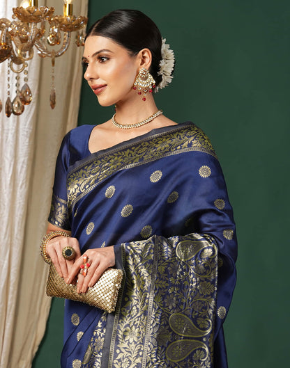 Blue Silk Blend Woven Banarasi Saree