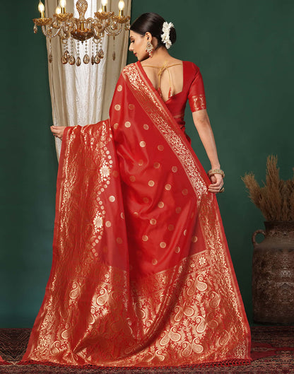 Red Silk Blend Woven Banarasi Saree