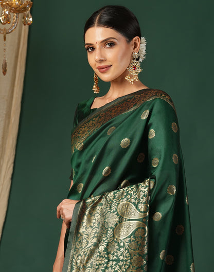 Green Silk Blend Woven Banarasi Saree