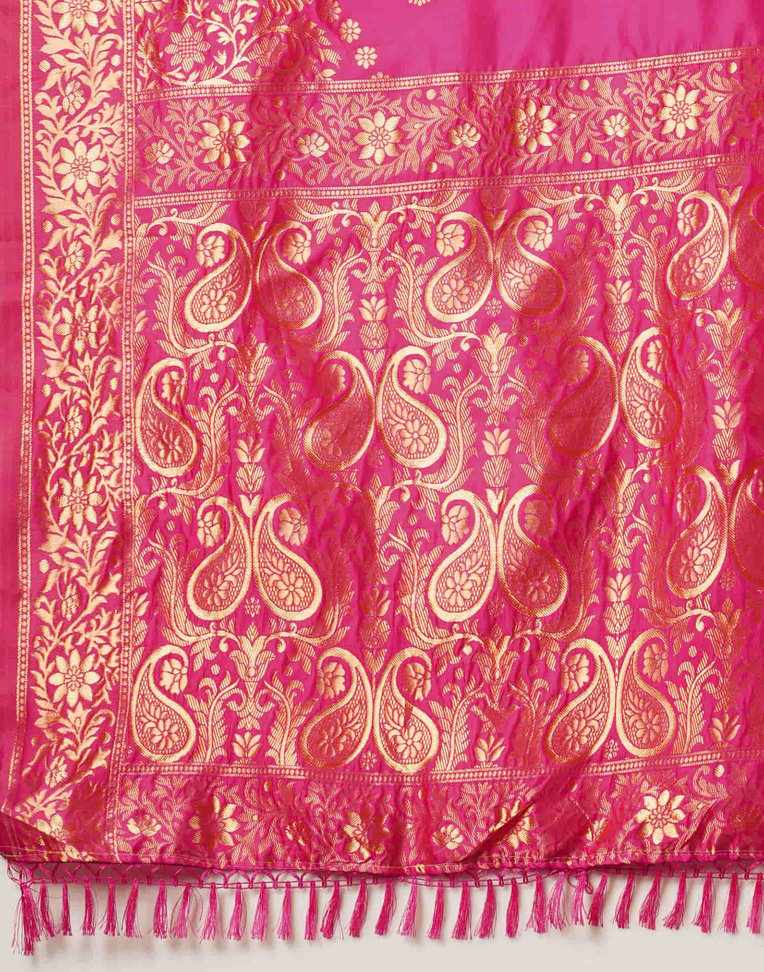 Pink Silk Blend Woven Banarasi Saree