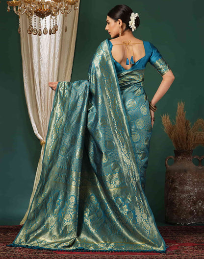 Teal Blue Silk Weaving Banarasi Saree