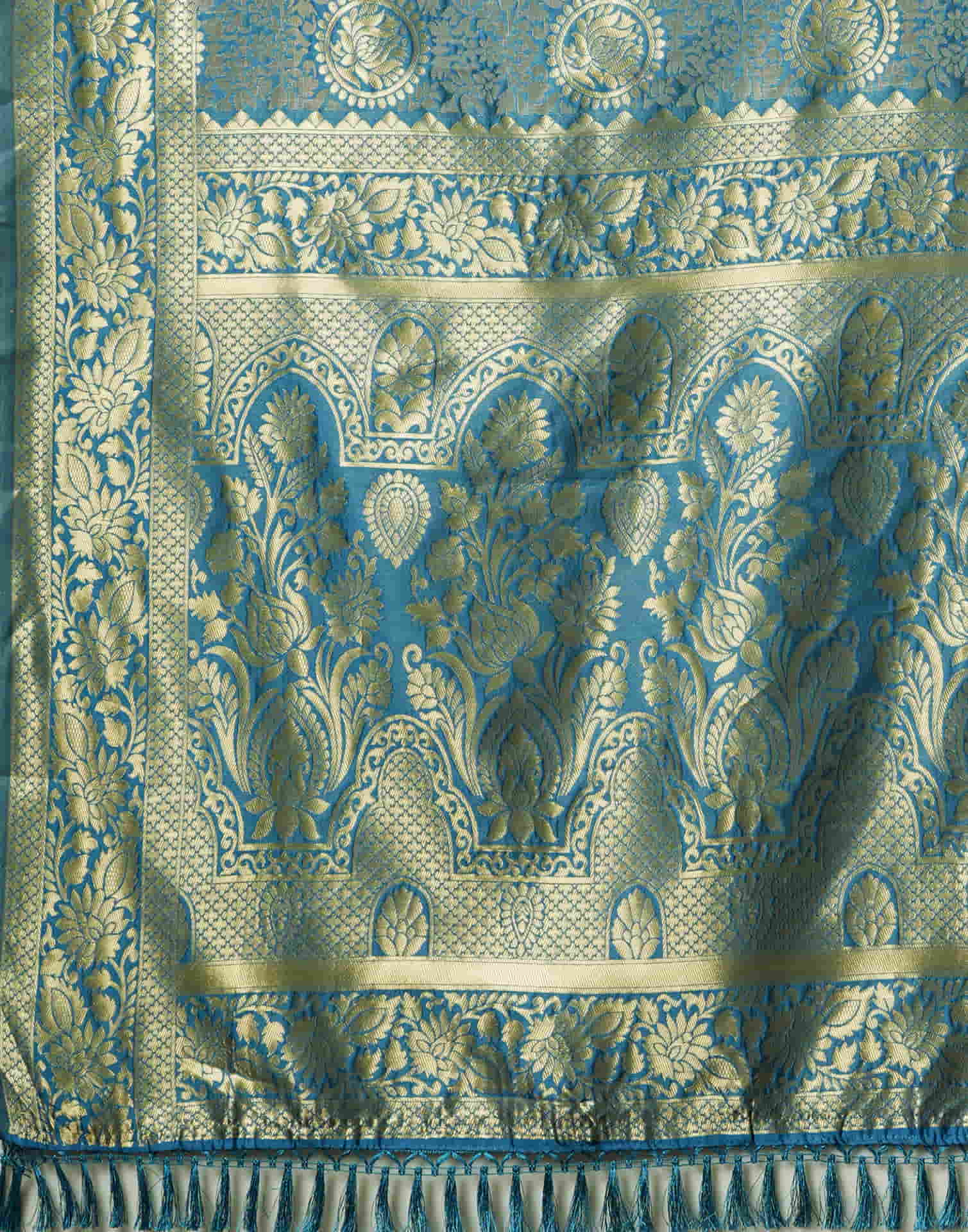 Blue Silk Blend Woven Banarasi Saree