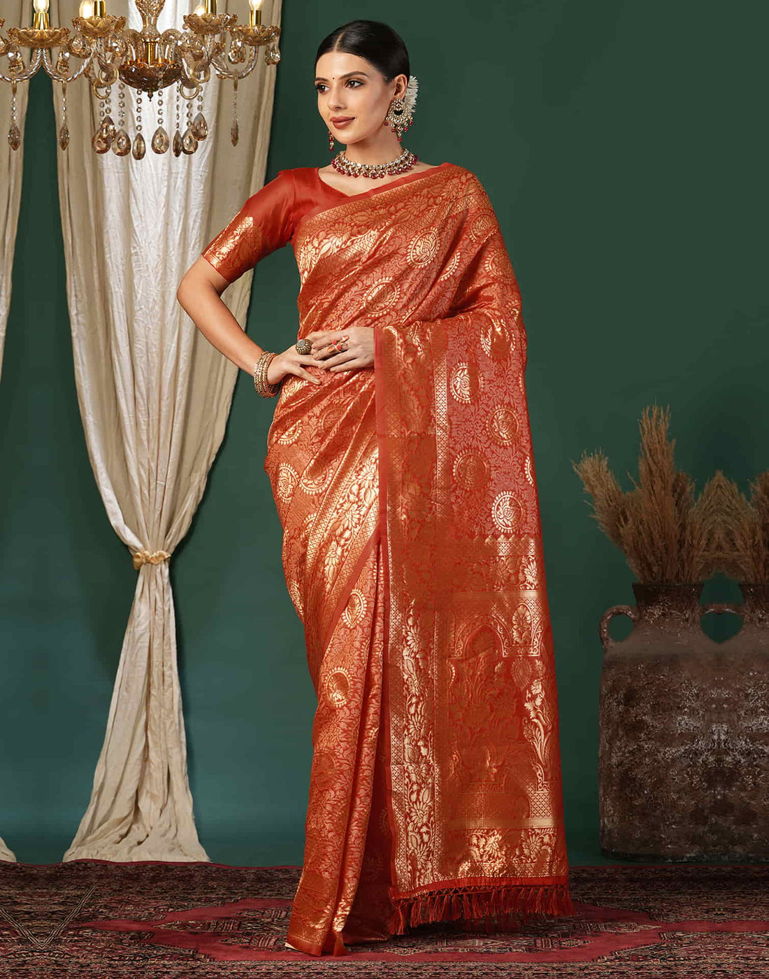 Red Silk Weaving Banarasi Saree