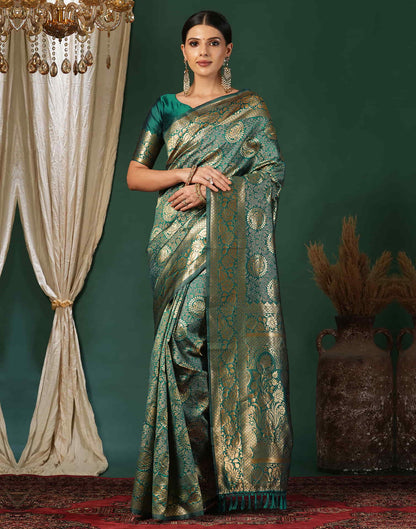 Teal Green Silk Weaving Banarasi Saree