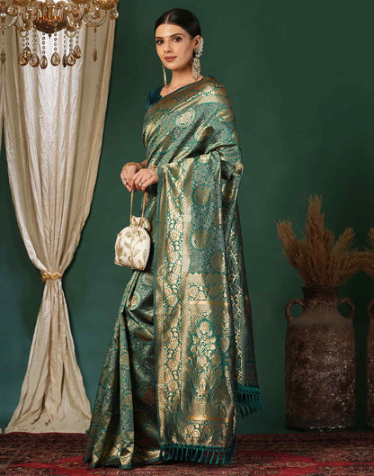 Teal Green Silk Weaving Banarasi Saree