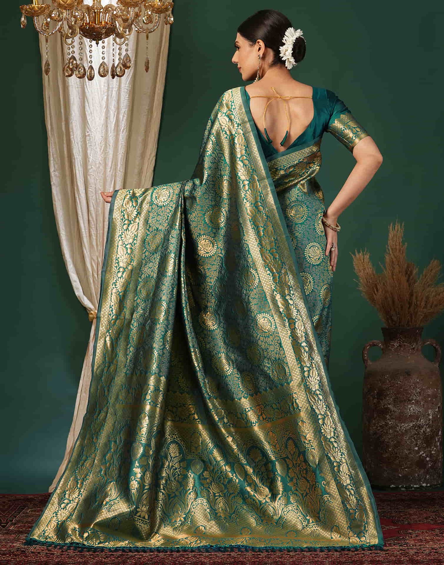 Teal Green Silk Weaving Banarasi Saree