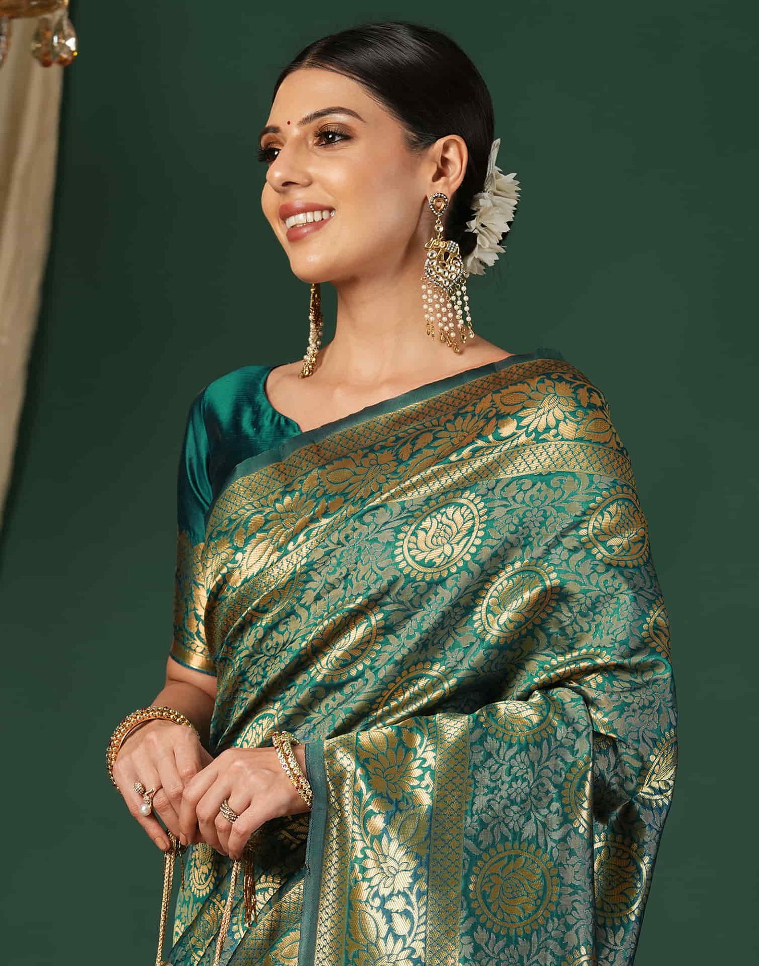 Teal Green Silk Weaving Banarasi Saree