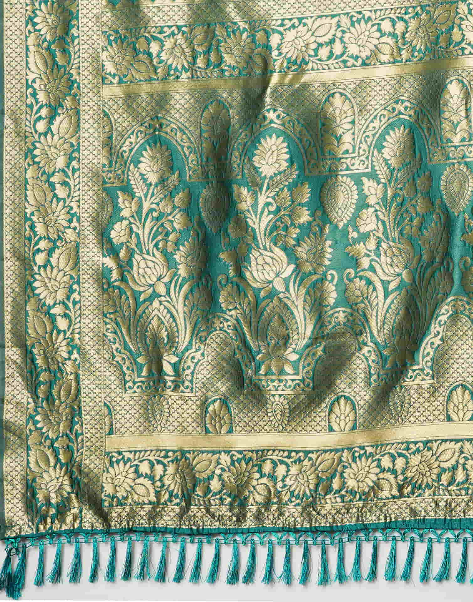 Teal Green Silk Weaving Banarasi Saree