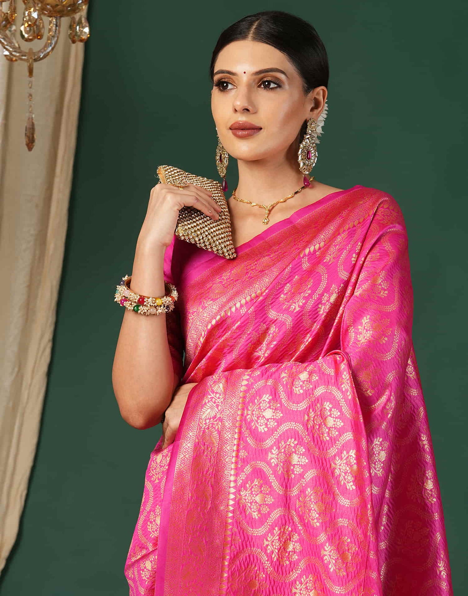 Rani Pink Silk Woven Banarasi Saree