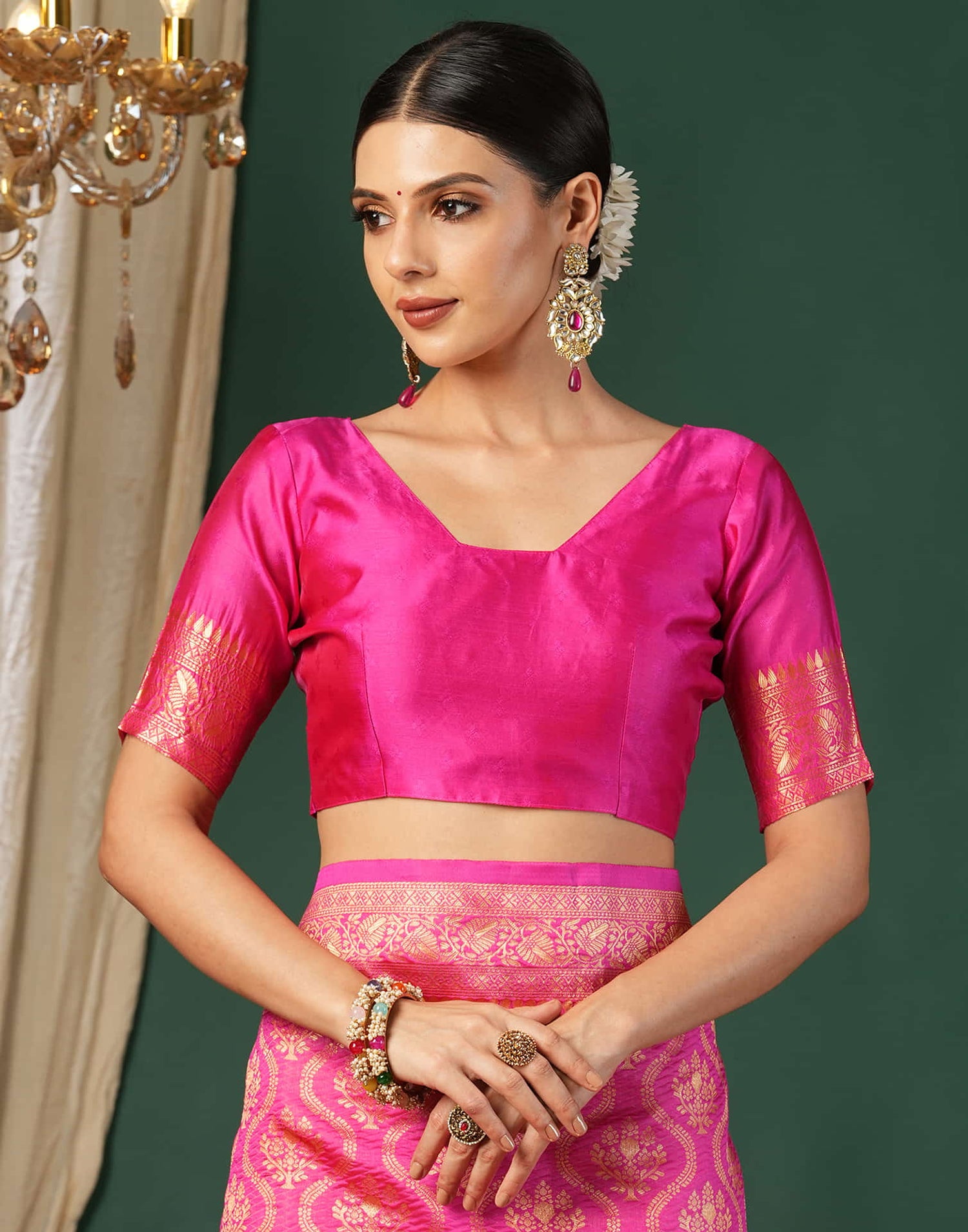 Rani Pink Silk Woven Banarasi Saree