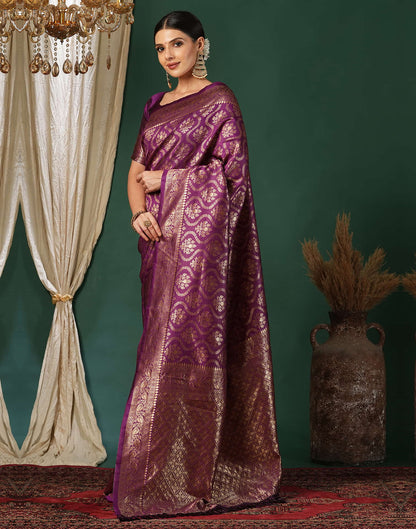 Purple Silk Blend Woven Banarasi Saree