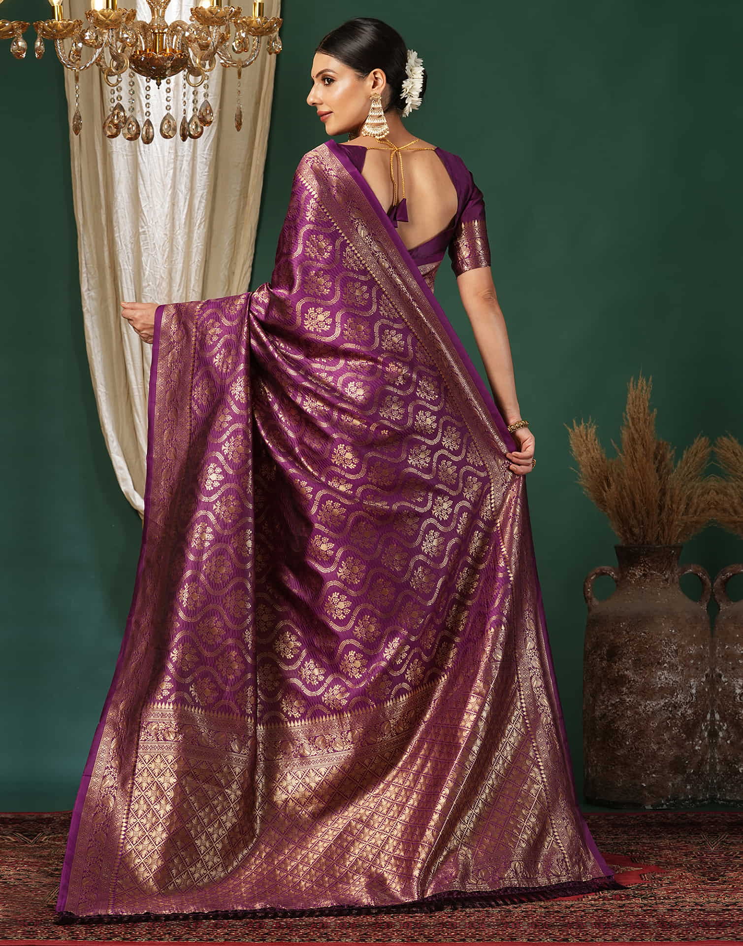 Purple Silk Blend Woven Banarasi Saree