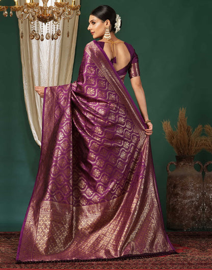 Purple Silk Blend Woven Banarasi Saree