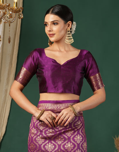 Purple Silk Blend Woven Banarasi Saree