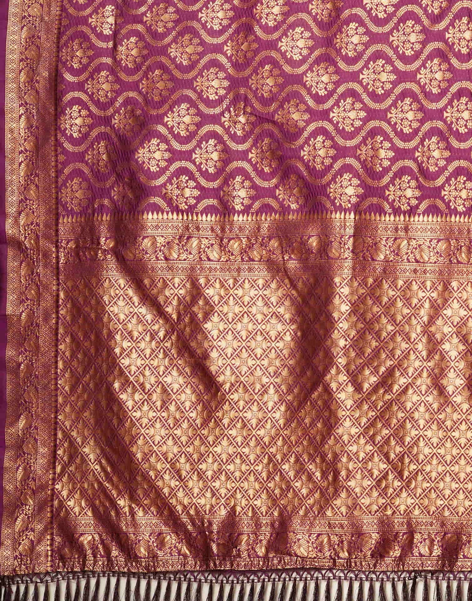 Purple Silk Blend Woven Banarasi Saree