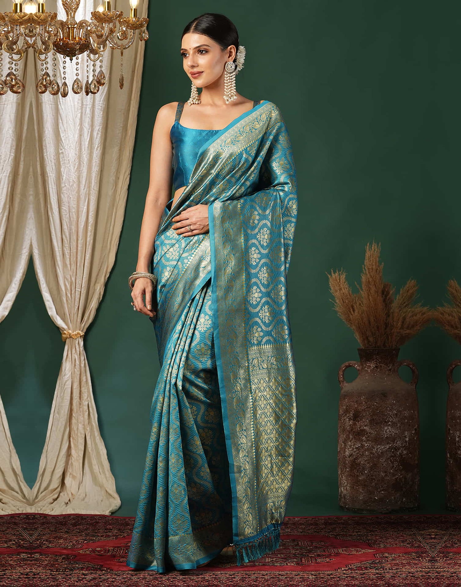 Blue Silk Blend Woven Banarasi Saree