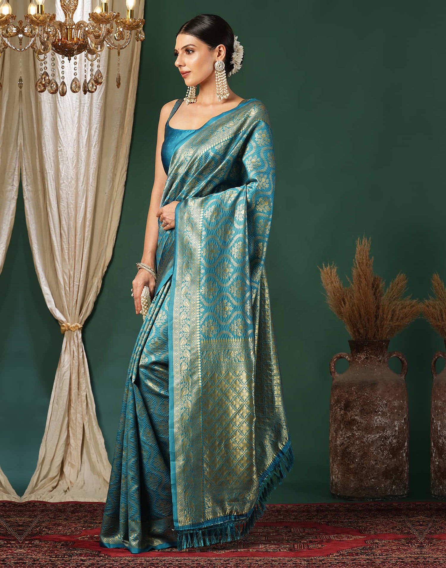 Blue Silk Blend Woven Banarasi Saree