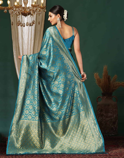 Blue Silk Blend Woven Banarasi Saree