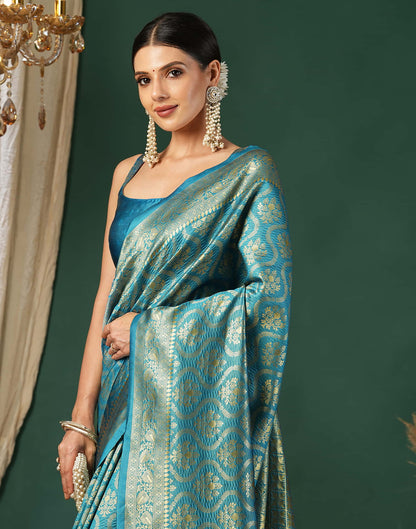 Blue Silk Blend Woven Banarasi Saree