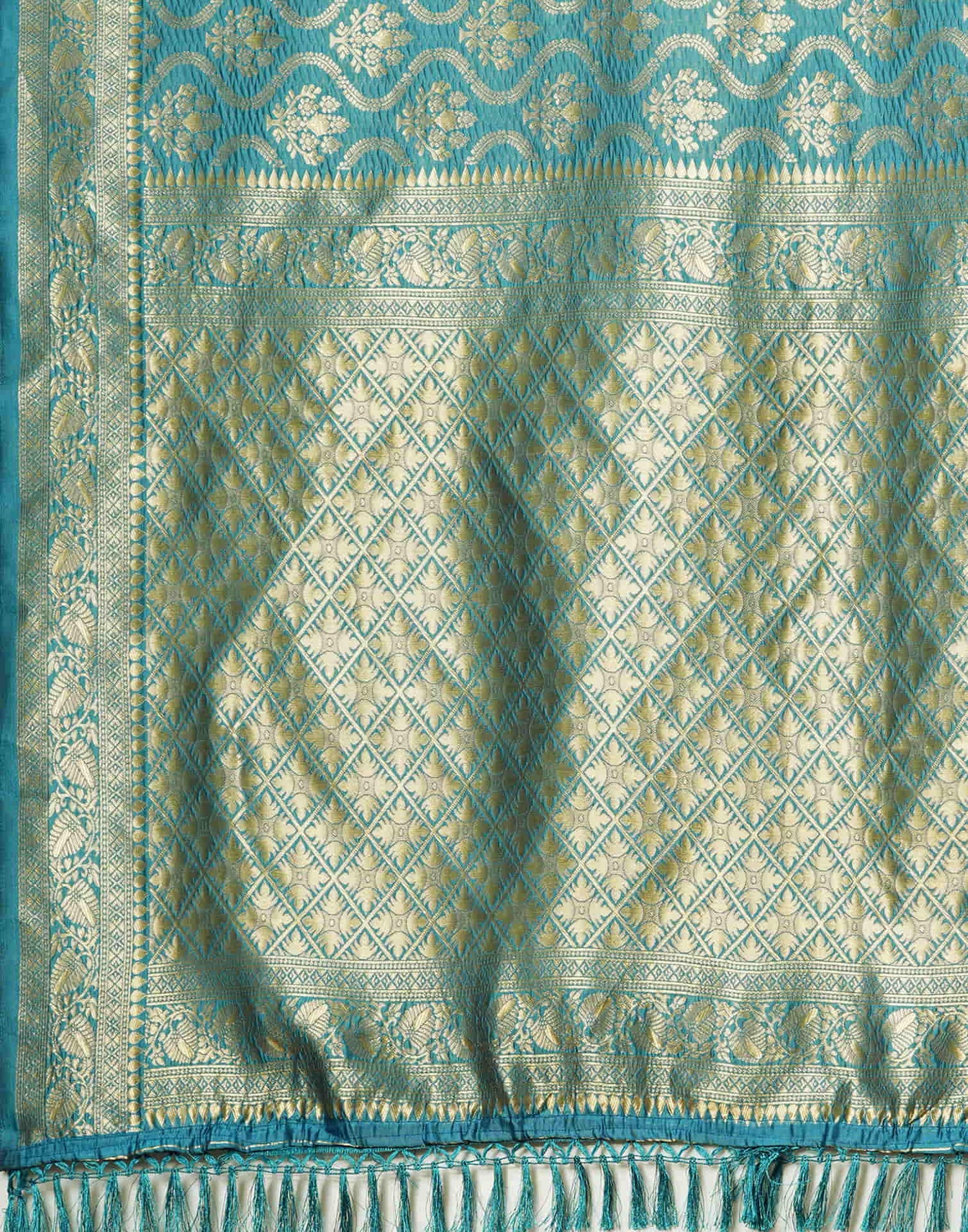 Blue Silk Blend Woven Banarasi Saree