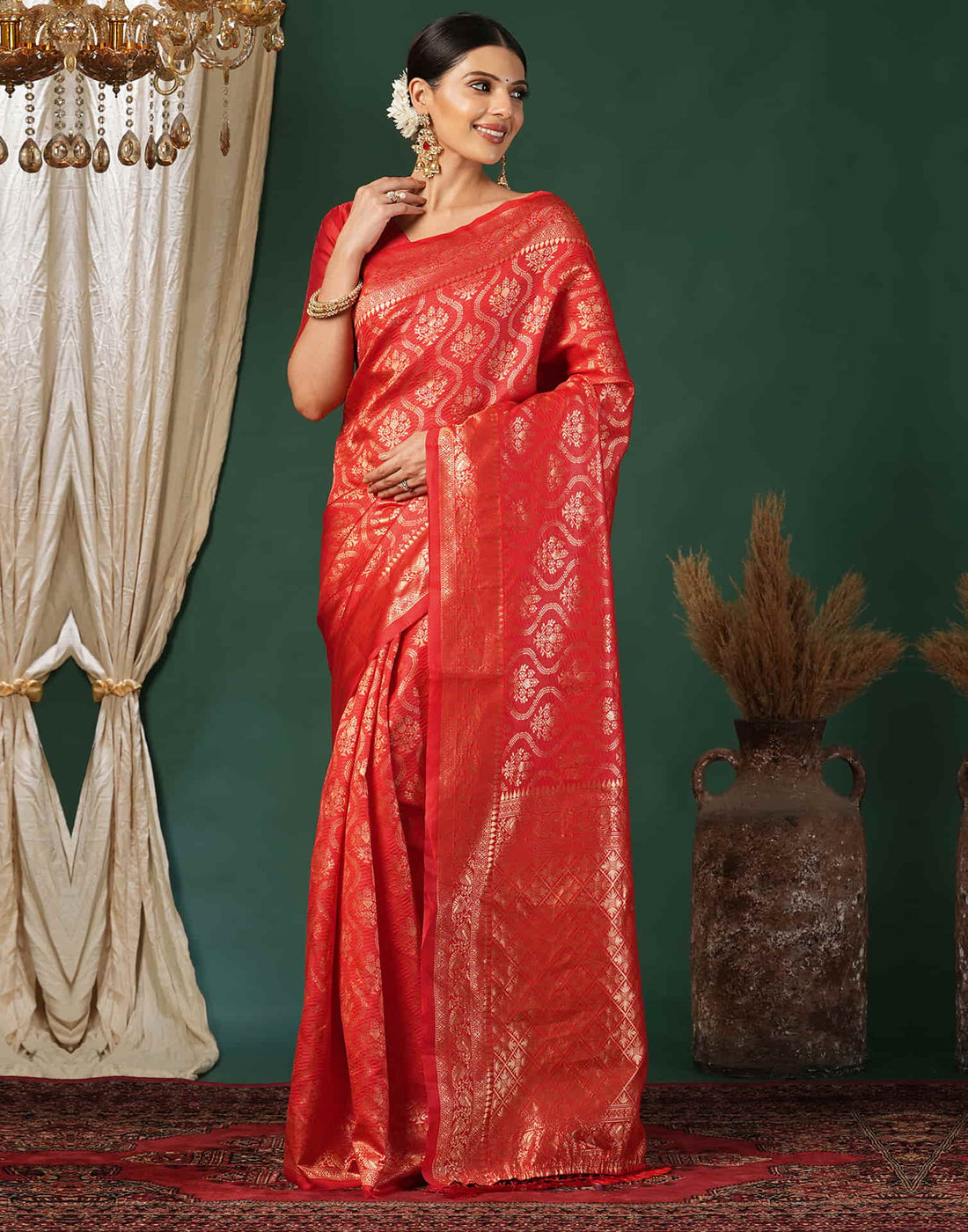 Red Silk Woven Banarasi Saree