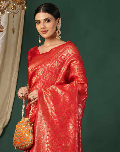 Red Silk Blend Woven Banarasi Saree