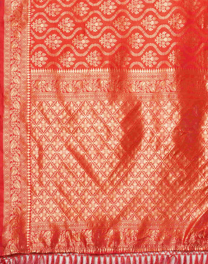 Red Silk Blend Woven Banarasi Saree