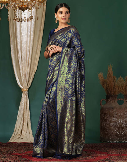 Blue Silk Blend Woven Banarasi Saree