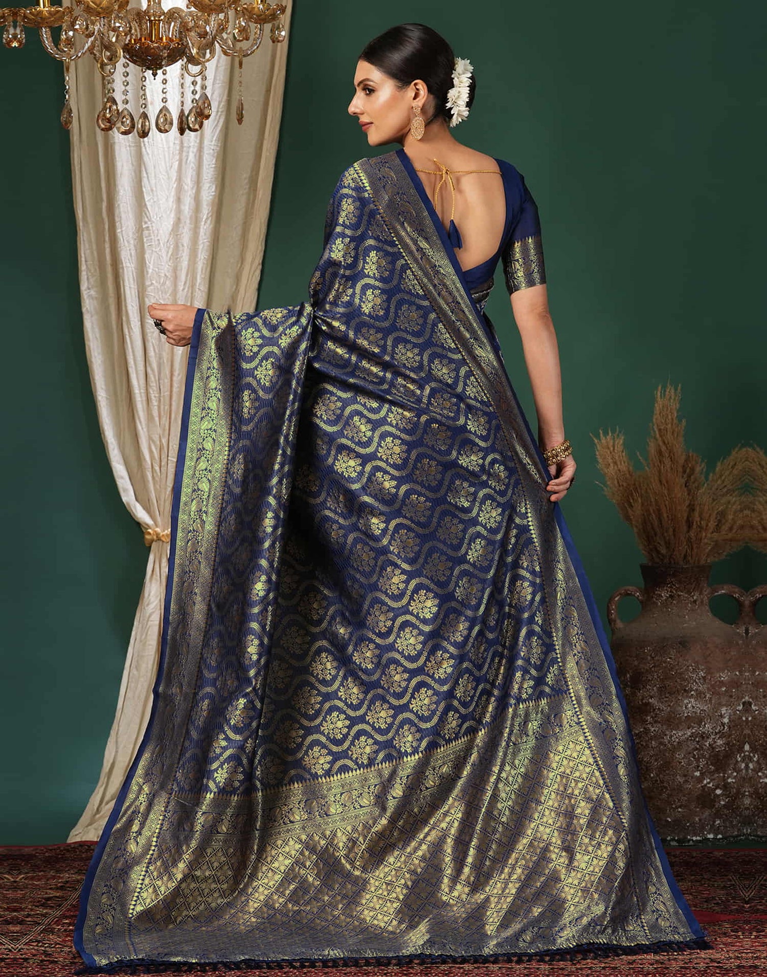 Blue Silk Blend Woven Banarasi Saree