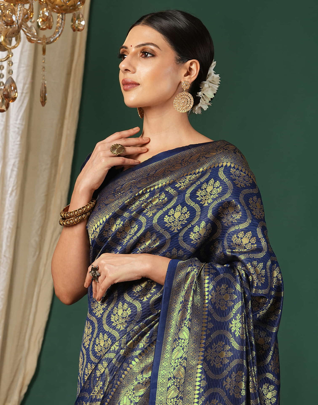 Blue Silk Blend Woven Banarasi Saree