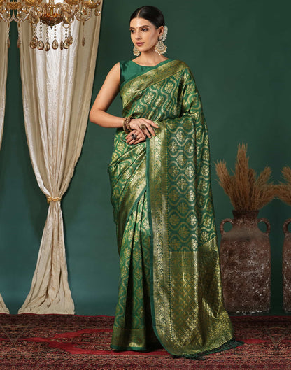 Green Silk Blend Woven Banarasi Saree