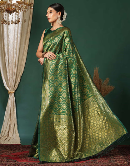 Green Silk Blend Woven Banarasi Saree