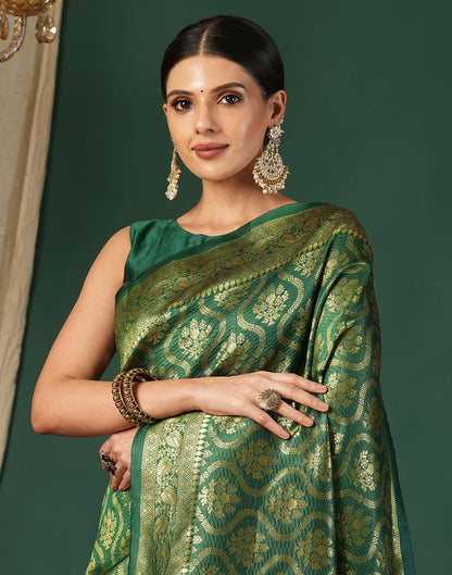 Green Silk Blend Woven Banarasi Saree