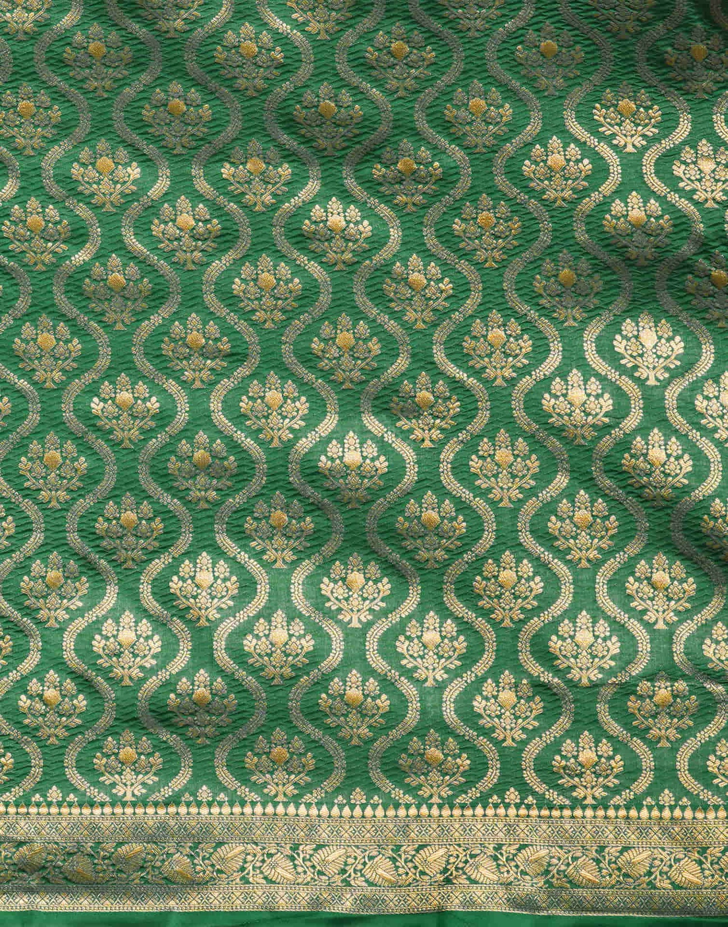 Green Silk Blend Woven Banarasi Saree