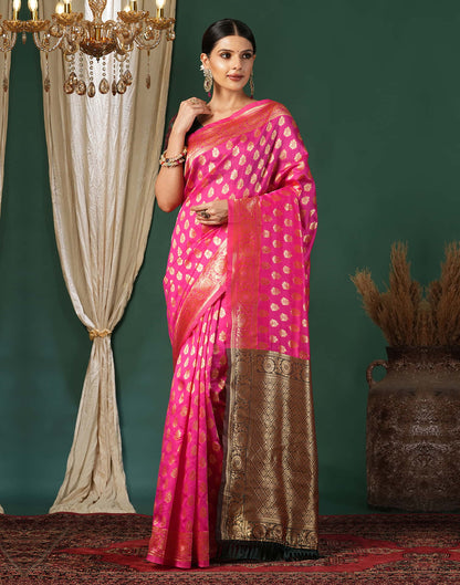 Pink Silk Blend Woven Banarasi Saree