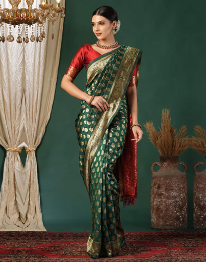 Green Silk Blend Woven Banarasi Saree