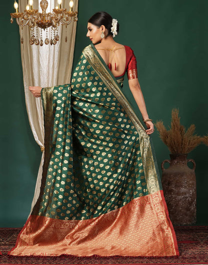 Green Silk Blend Woven Banarasi Saree