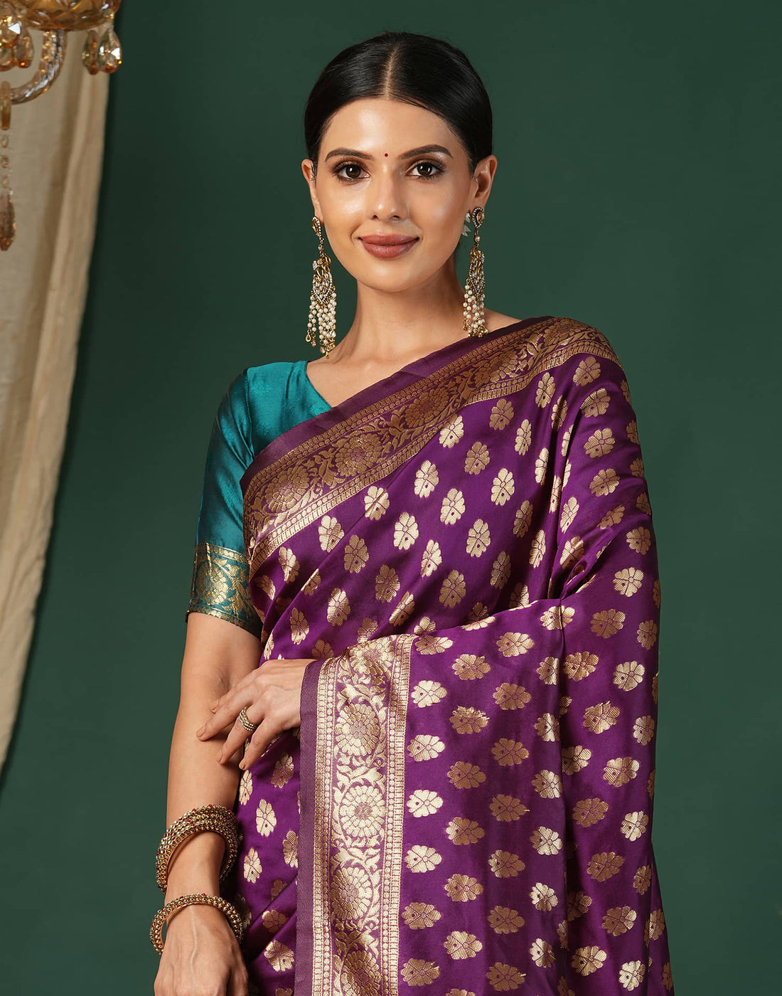 Purple Silk Blend Woven Banarasi Saree