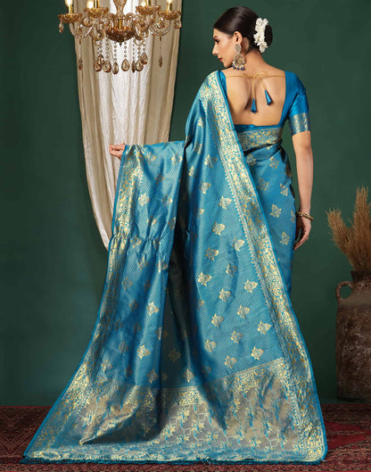 Blue Silk Blend Woven Banarasi Saree