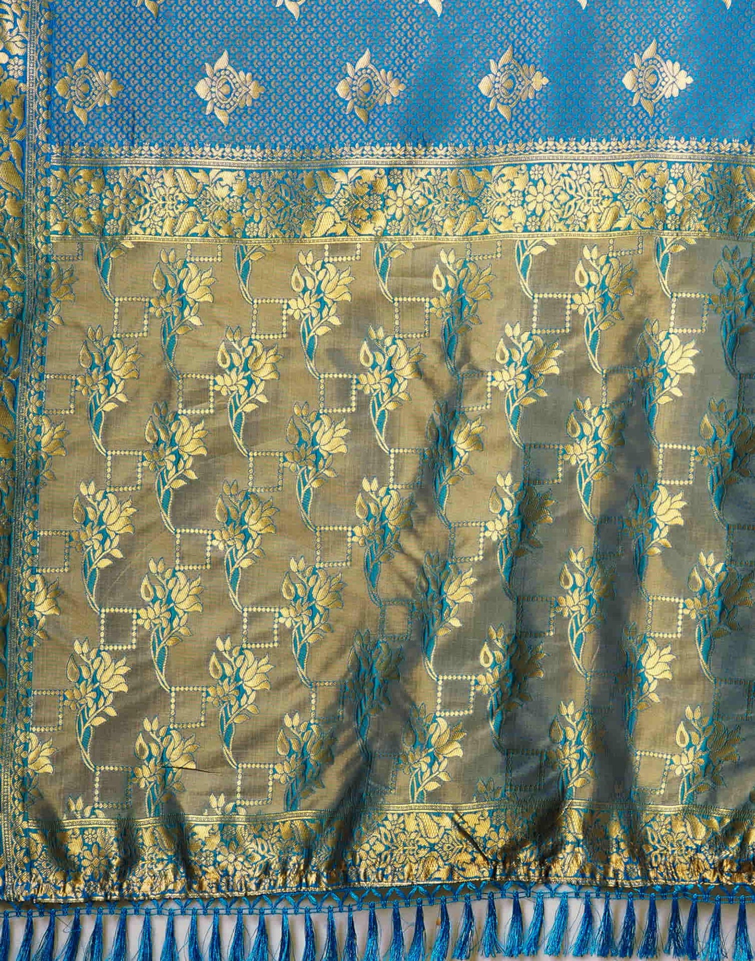 Blue Silk Blend Woven Banarasi Saree